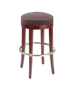 1 Lot of 16 Units - Backless Barstool with Upholstered Round Seat in Mahogany