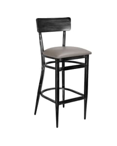 Antique Gray Commercial Bar Stool - Upholstered Seat (Front)