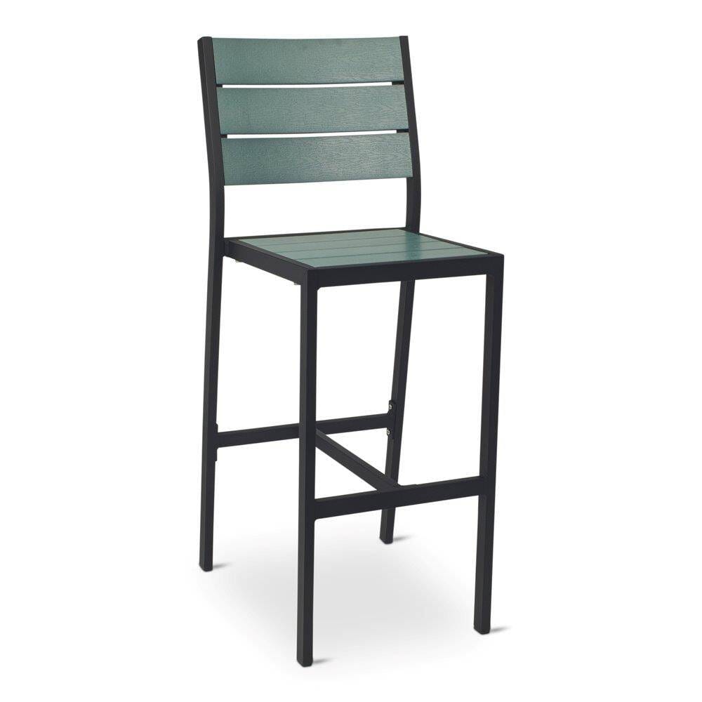 Resturant Bar Stools, Aluminum Outdoor Restaurant Bar Stool With Green Synthetic Teak Slats