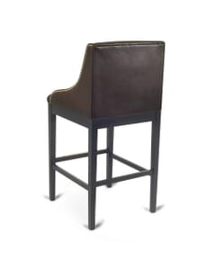 Fully Upholstered Black Wood Restaurant Bar Stool With Brown Vinyl Seat, Back, And Sides