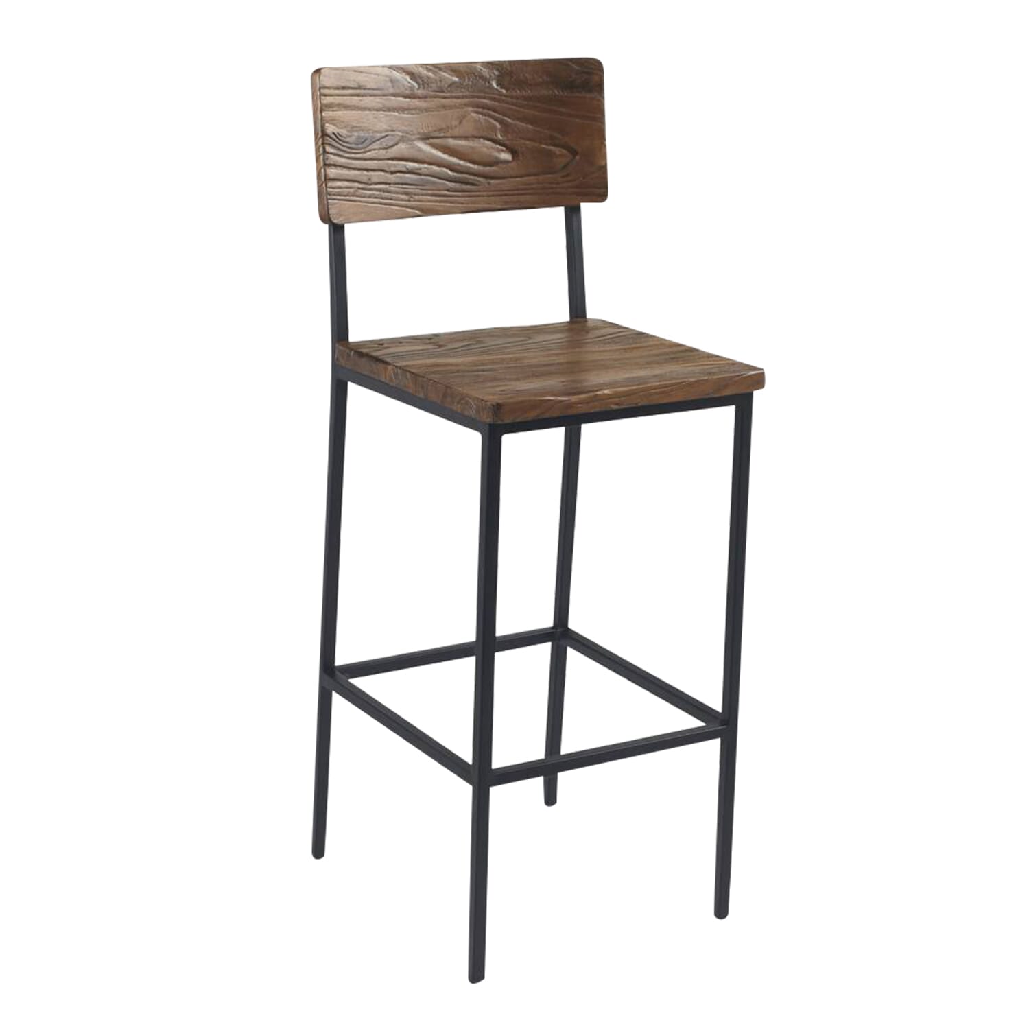 Reclaimed Wood Bar Stool with Steel Frame