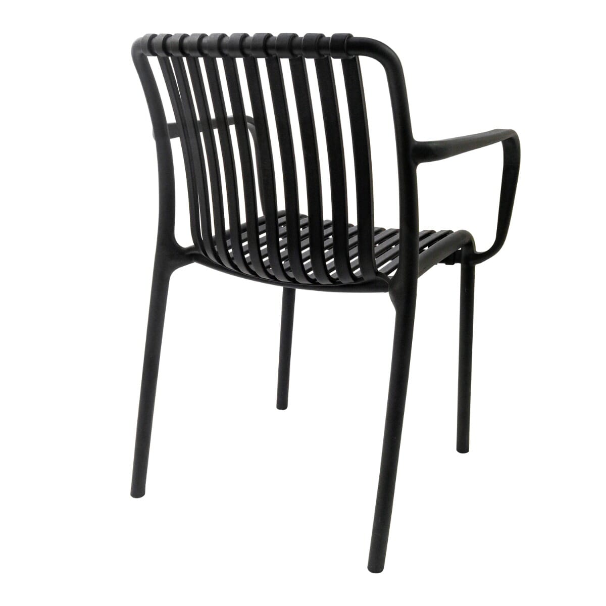 Stackable Indoor/Outdoor Arm Resin Chair With Striped Seat and Back in Black