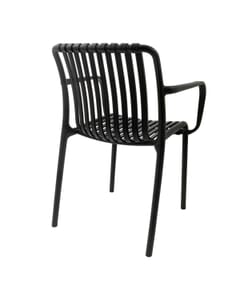 Stackable Indoor/Outdoor Arm Resin Chair With Striped Seat and Back in Black
