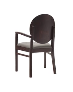 Solid Wood Round Back Upholstered Restaurant Chair with Arms in Espresso