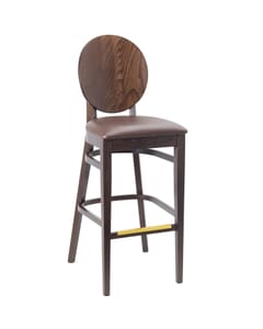 Solid Beech Wood Round Back Restaurant Bar Stool with Upholstered Seat