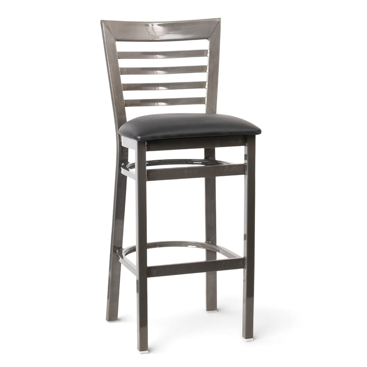Full Ladder Back Restaurant Bar Stool with Distressed Clear Coat Finish