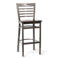 Full Ladder Back Restaurant Bar Stool with Distressed Clear Coat Finish