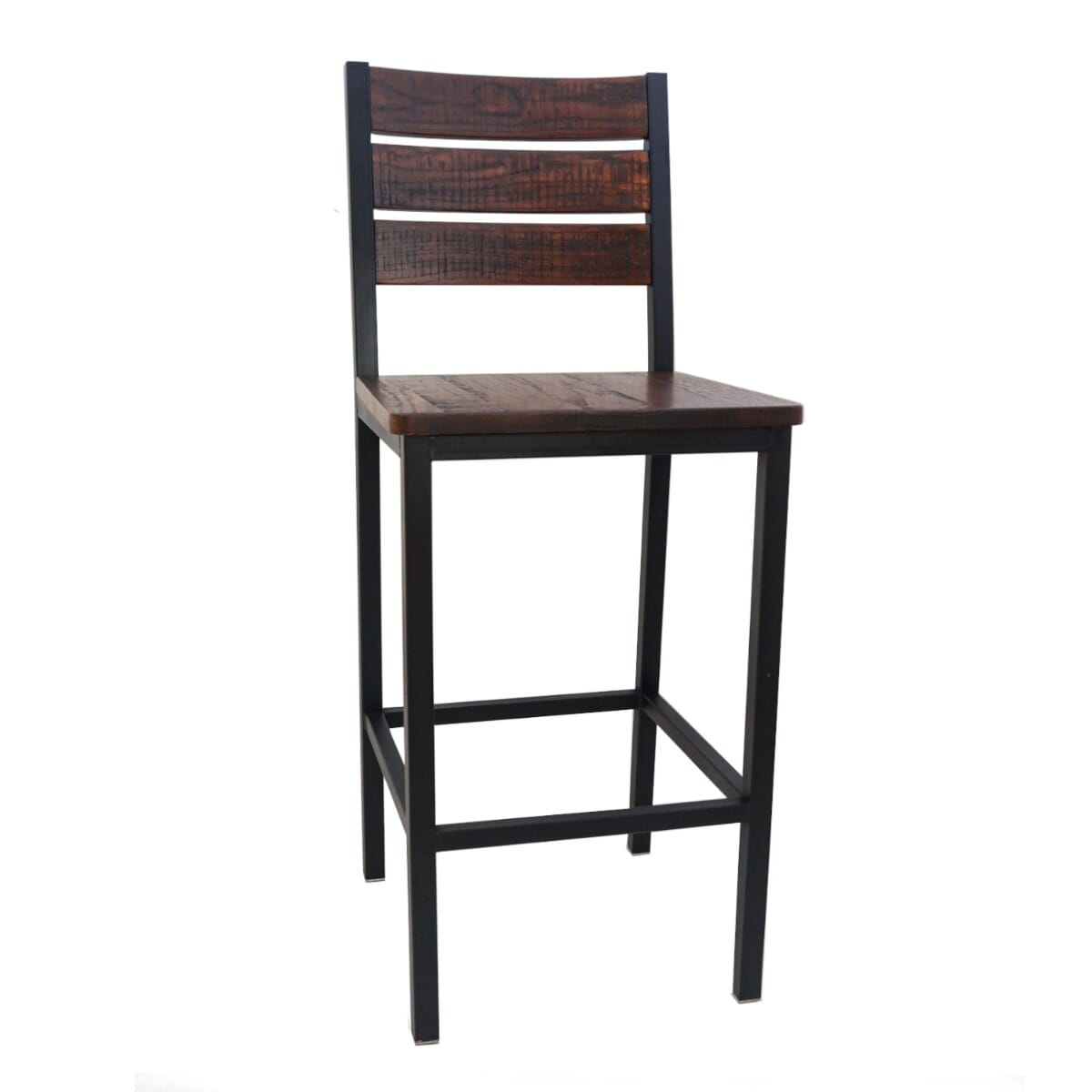 Walnut Reclaimed Wood Ladder Back Restaurant Bar Stool