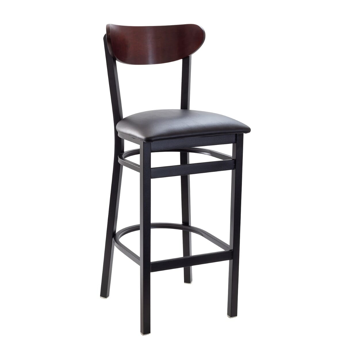 Black Metal Frame Bar Stool with Kidney Shaped Veneer Back