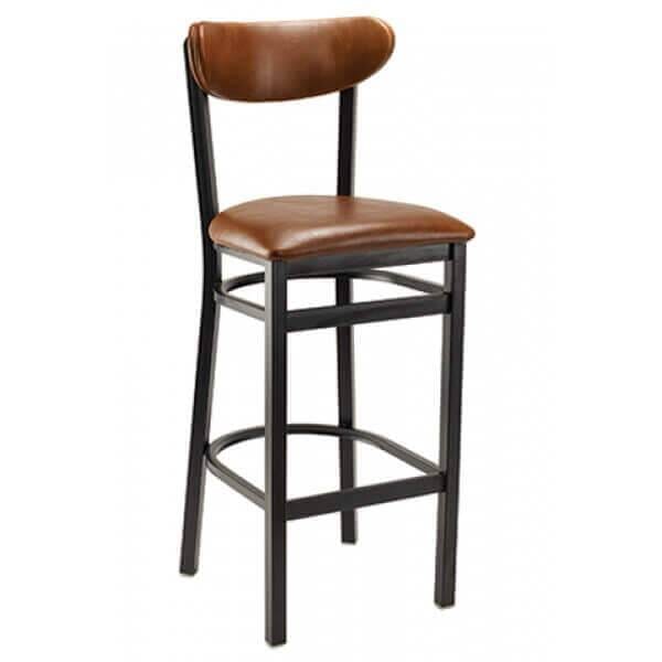 Fully Upholstered Black Metal Commercial Bar Stool with Kidney