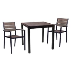 Aluminum Outdoor Stackable Restaurant Arm Chair With Brushed Brown Synthetic Teak Slats