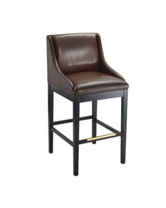 Fully Upholstered Black Wood Restaurant Bar Stool With Brown Vinyl Seat, Back, And Sides (front)