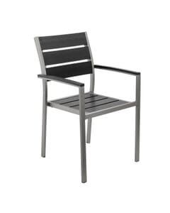 Aluminum Frame Outdoor Restaurant Arm Chair With Black Synthetic Teak Slats (Front)