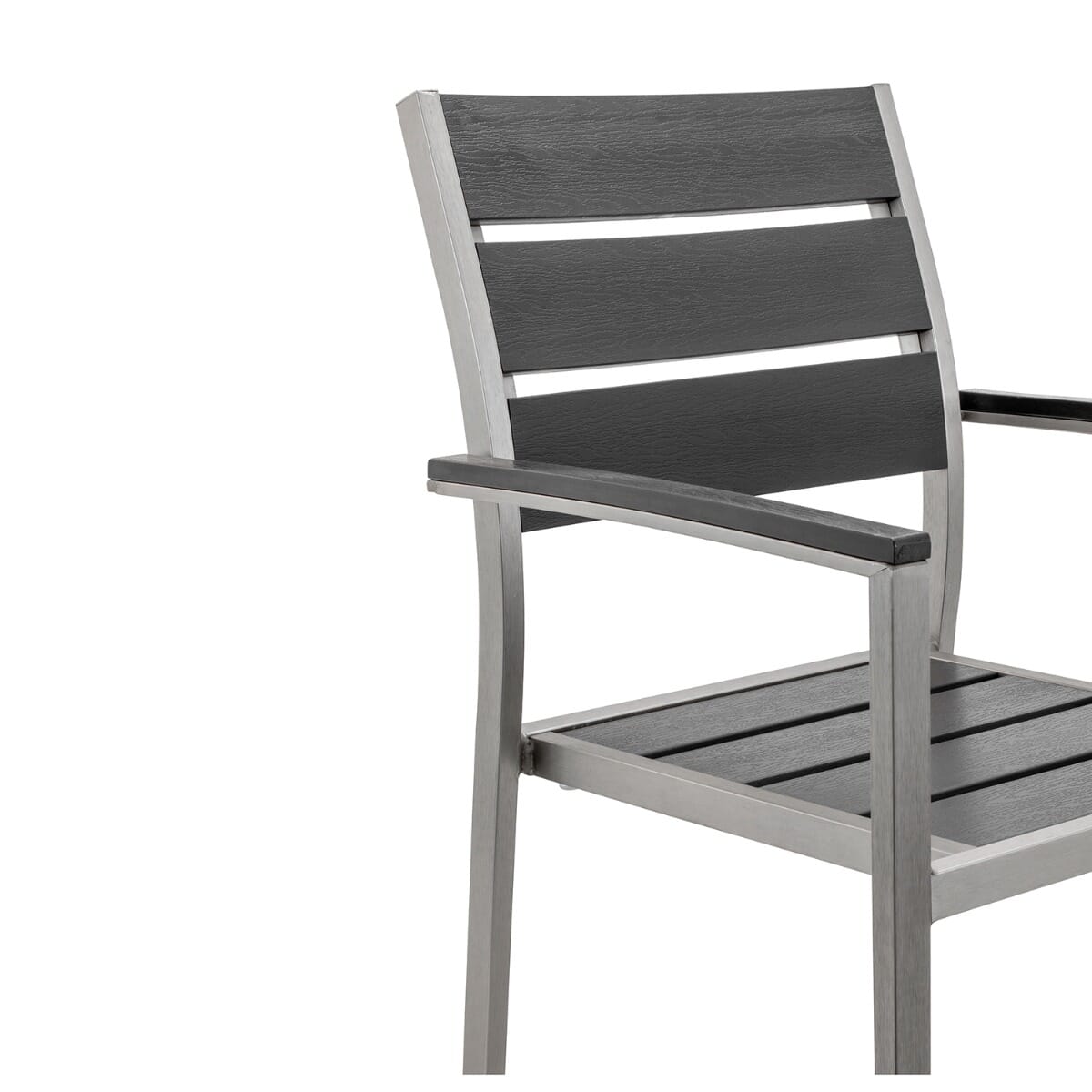 Aluminum Frame Stackable Outdoor Restaurant Arm Chair With Black Synthetic Teak Slats