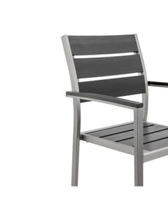 Aluminum Frame Stackable Outdoor Restaurant Arm Chair With Black Synthetic Teak Slats