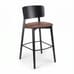 Solid Wood Upholstered Restaurant Bar Stool with Wood Back in Black