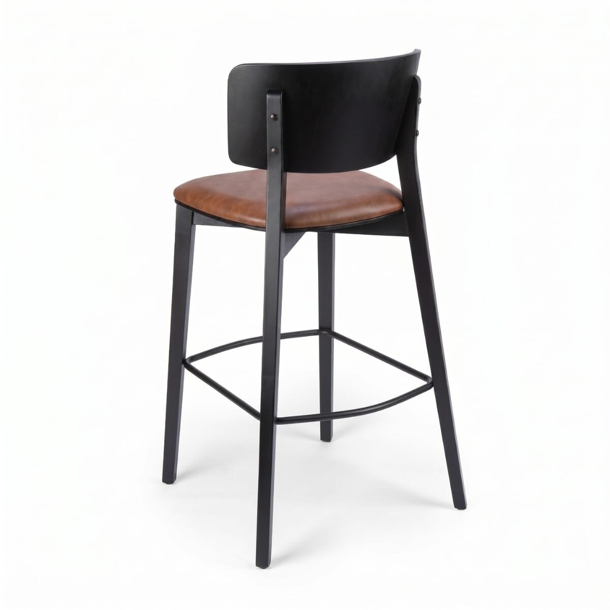 Solid Wood Upholstered Restaurant Bar Stool with Wood Back in Black