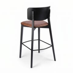 Solid Wood Upholstered Restaurant Bar Stool with Wood Back in Black