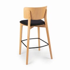 Solid Wood Upholstered Restaurant Bar Stool with Wood Back in Natural
