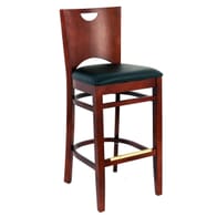 Chloe Solid Dark Mahogany Beech Wood Commercial Bar Stool With Upholstered Seat