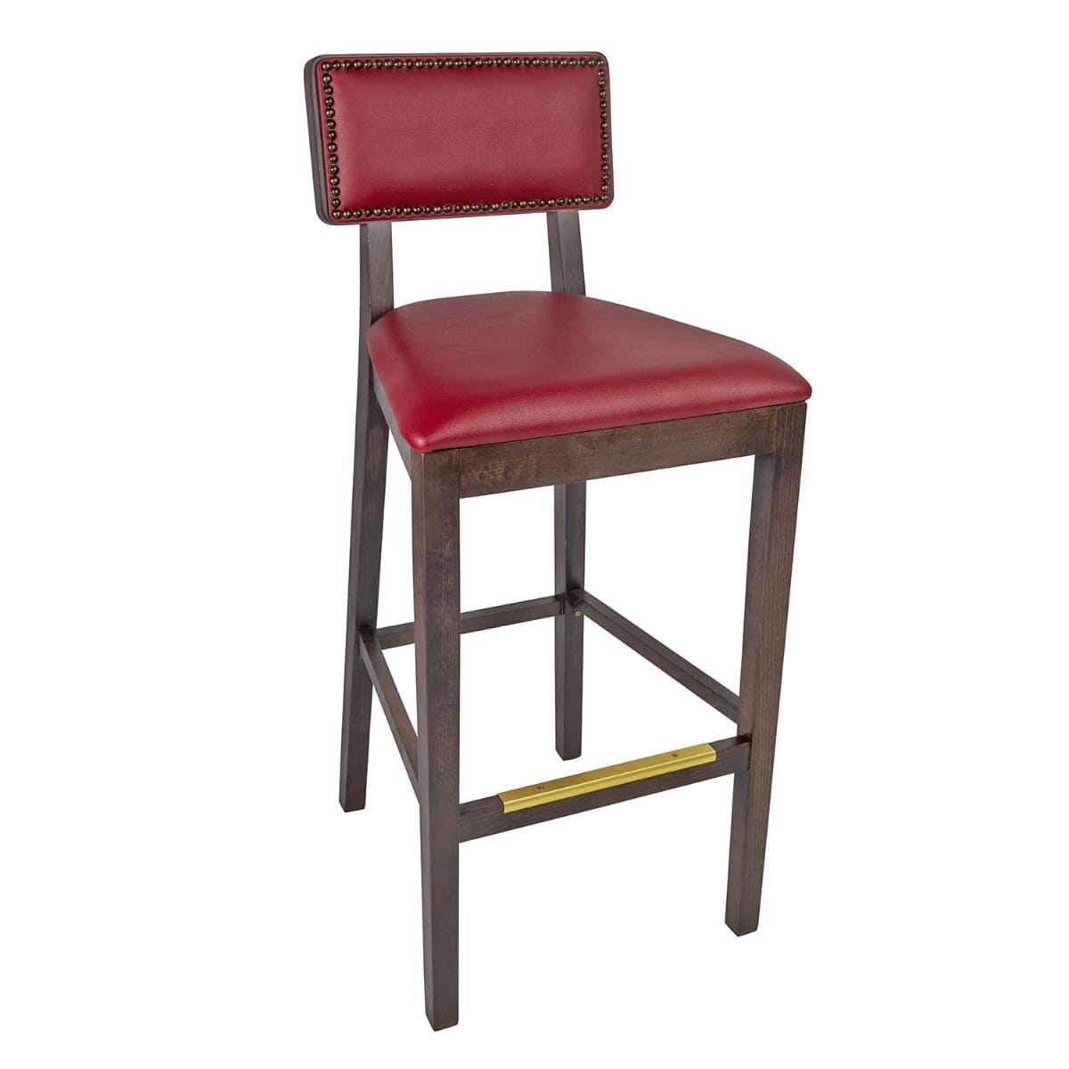 Fully Upholstered Solid Wood Square Back Restaurant Bar Stool with Nailhead Trim