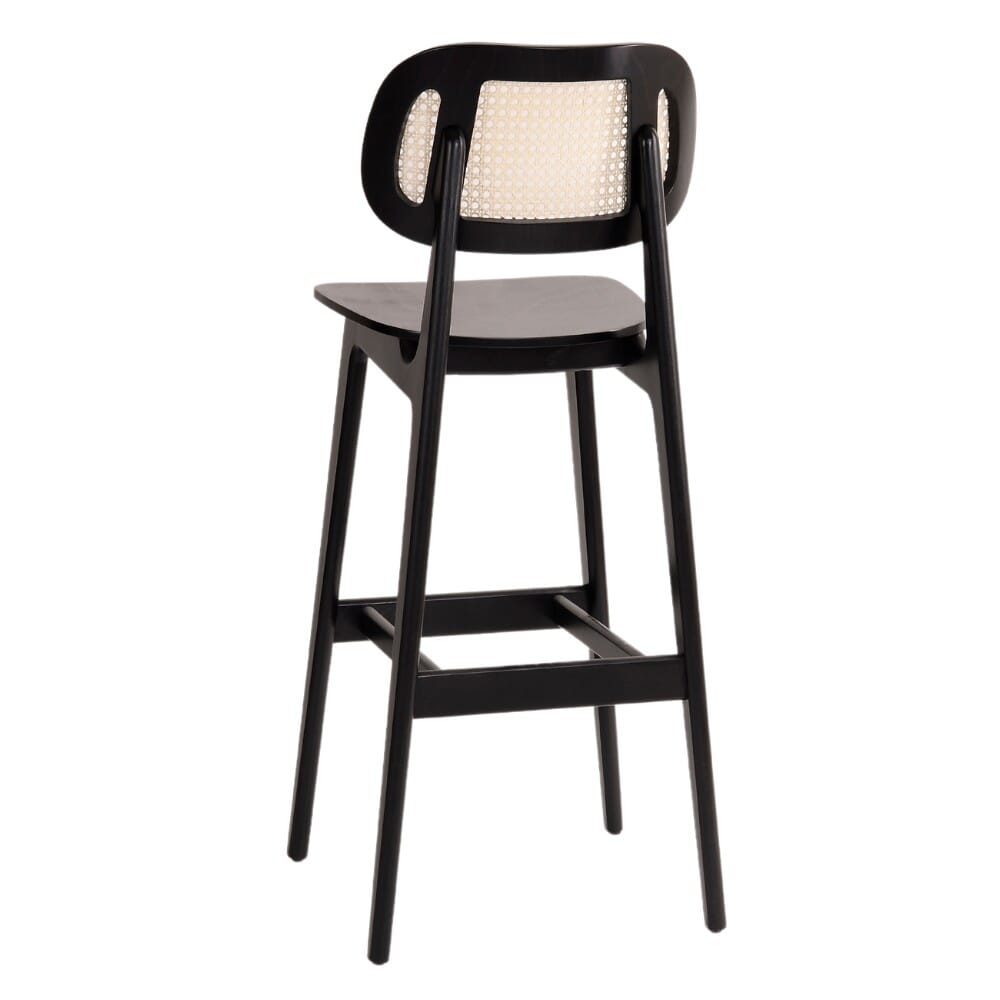 Tefi Black Finish Commercial Bar Stool with Cane Backrest