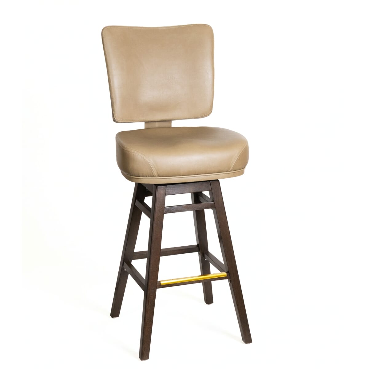 Thayer Custom Restaurant Bucket Bar Stool &ndash; Walnut Frame with Brass Footrest Plate
