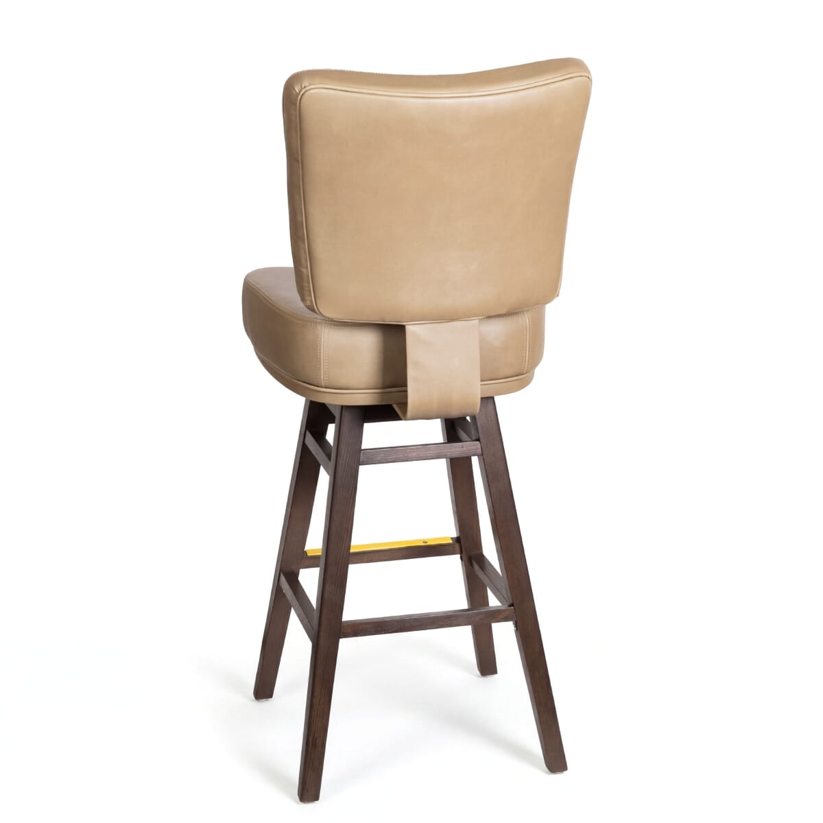 Thayer Custom Restaurant Bucket Bar Stool &ndash; Walnut Frame with Brass Footrest Plate