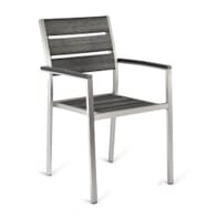 Aluminum Frame Stackable Outdoor Arm Restaurant Chair With Pewter Synthetic Teak Slats