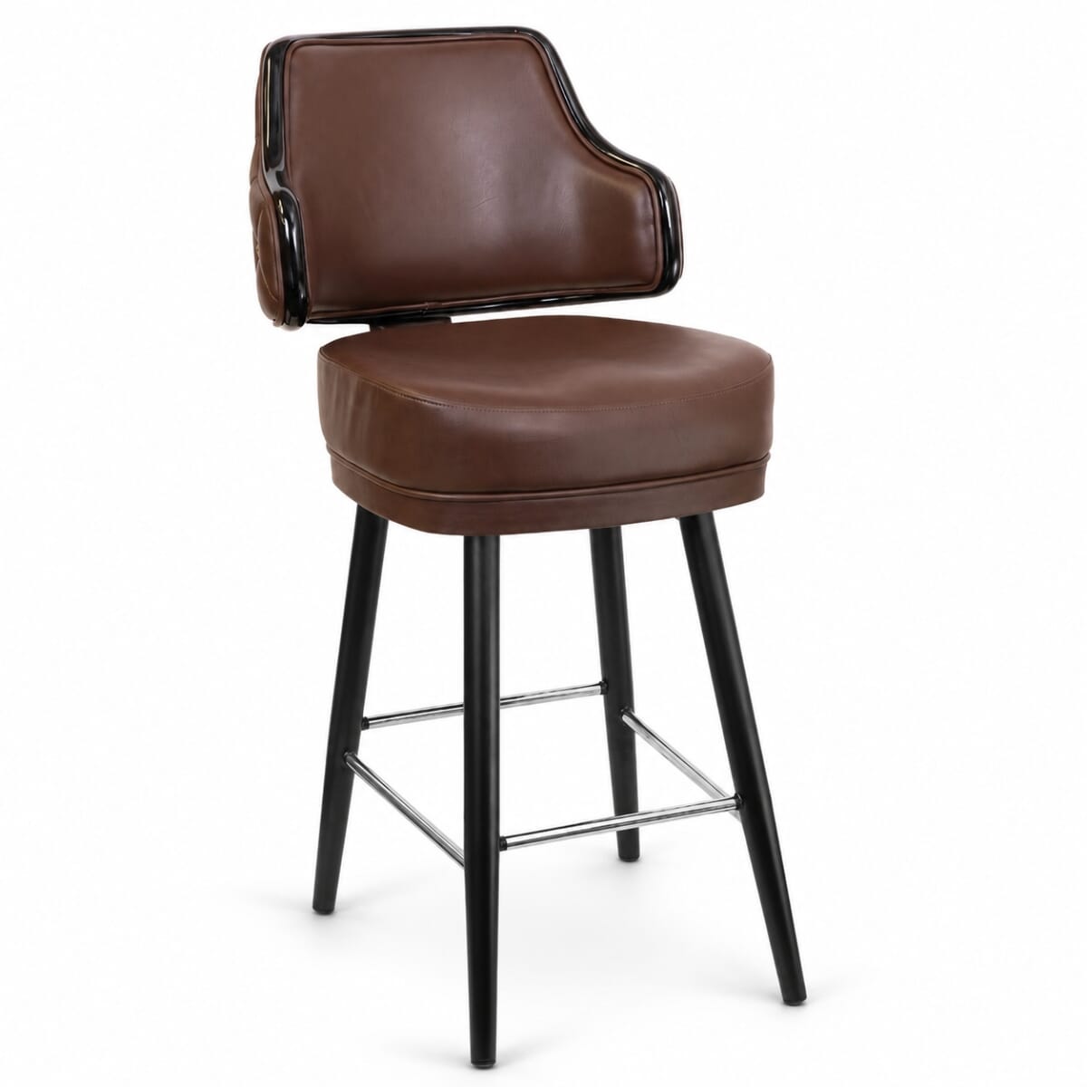 Quilted Button-Back Bucket Bar Stool with Square Black Frame and Chrome Footring