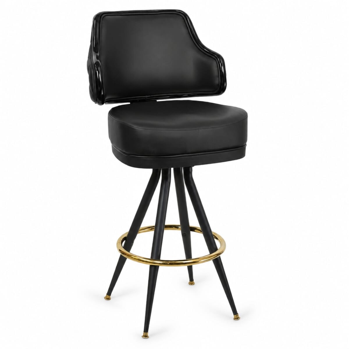 Quilted Button-Back Bucket Bar Stool with Vintage Black Frame and Metal Footrest