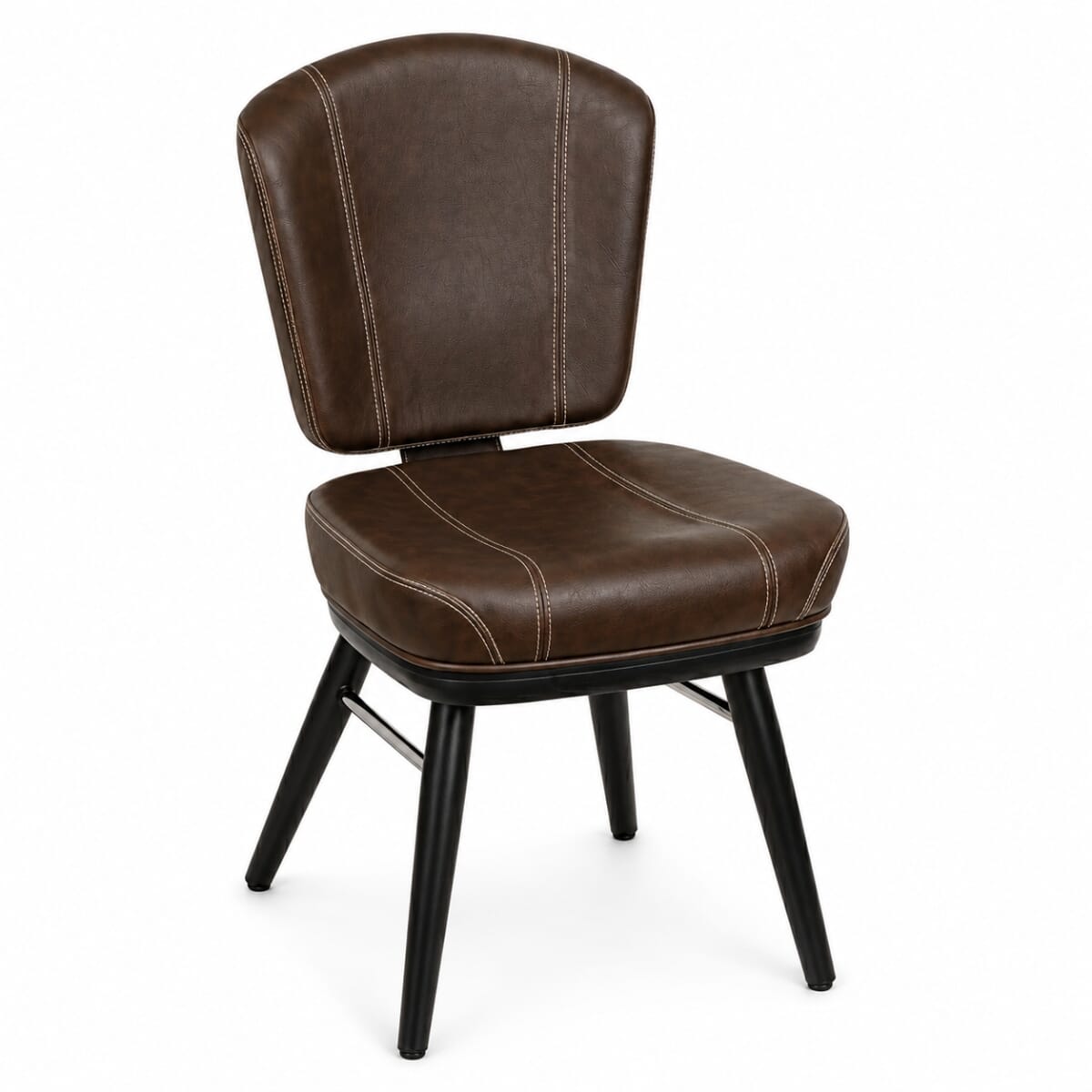 Custom Upholstered Modern Bucket Chair with Square Black Frame and Chrome Accent