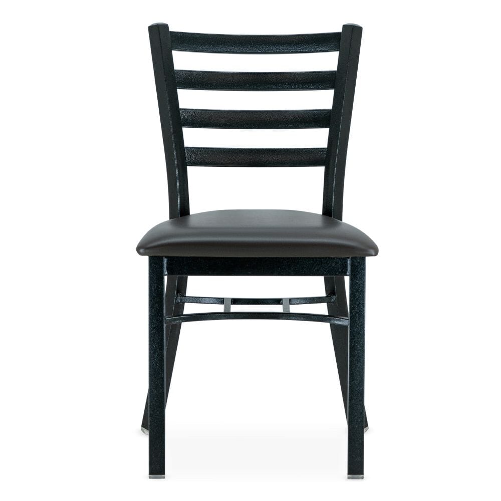 Stackable Upholstered Metal Ladderback Side Chair in Black