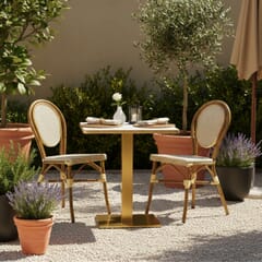 Stackable Aluminum Frame Bamboo Look Outdoor Chair with Rounded Back