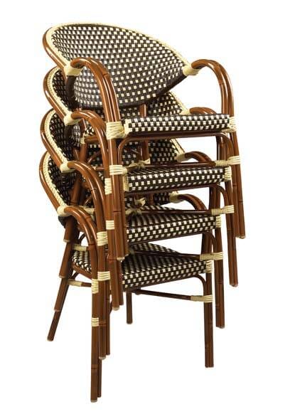 Stackable Rounded Back  Aluminum Bamboo Look Arm Chair