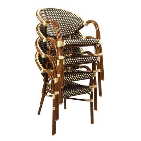 Stackable Rounded Back Aluminum Bamboo Look Arm Chair