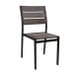 Black Frame Stackable Outdoor Restaurant Chair With Brushed Brown Synthetic Teak Slats