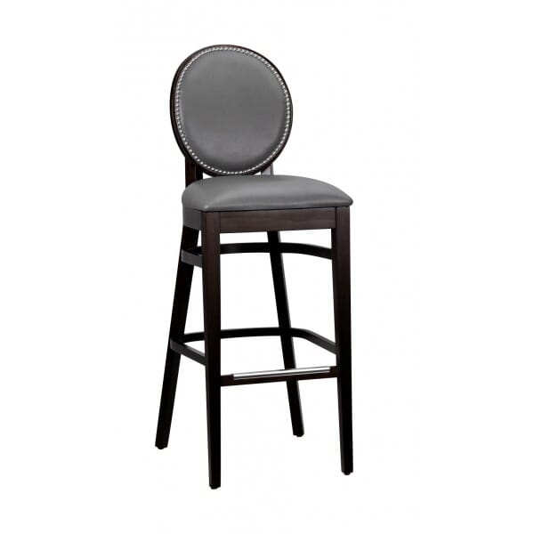 Fully Upholstered Solid Beech Wood Round Back Restaurant Bar Stool with Nail-head Trim