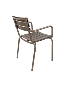 Stackable Restaurant Arm Chair with Molded Resin Seat and Back in Tan