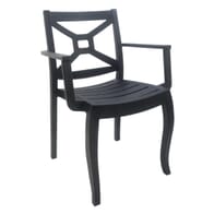 Stackable Resin Patio Arm Chair with Designer Back in Charcoal  