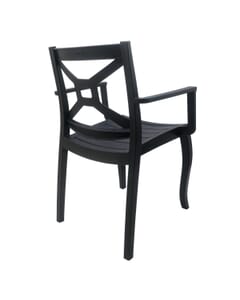 Stackable Resin Patio Arm Chair with Designer Back in Charcoal  