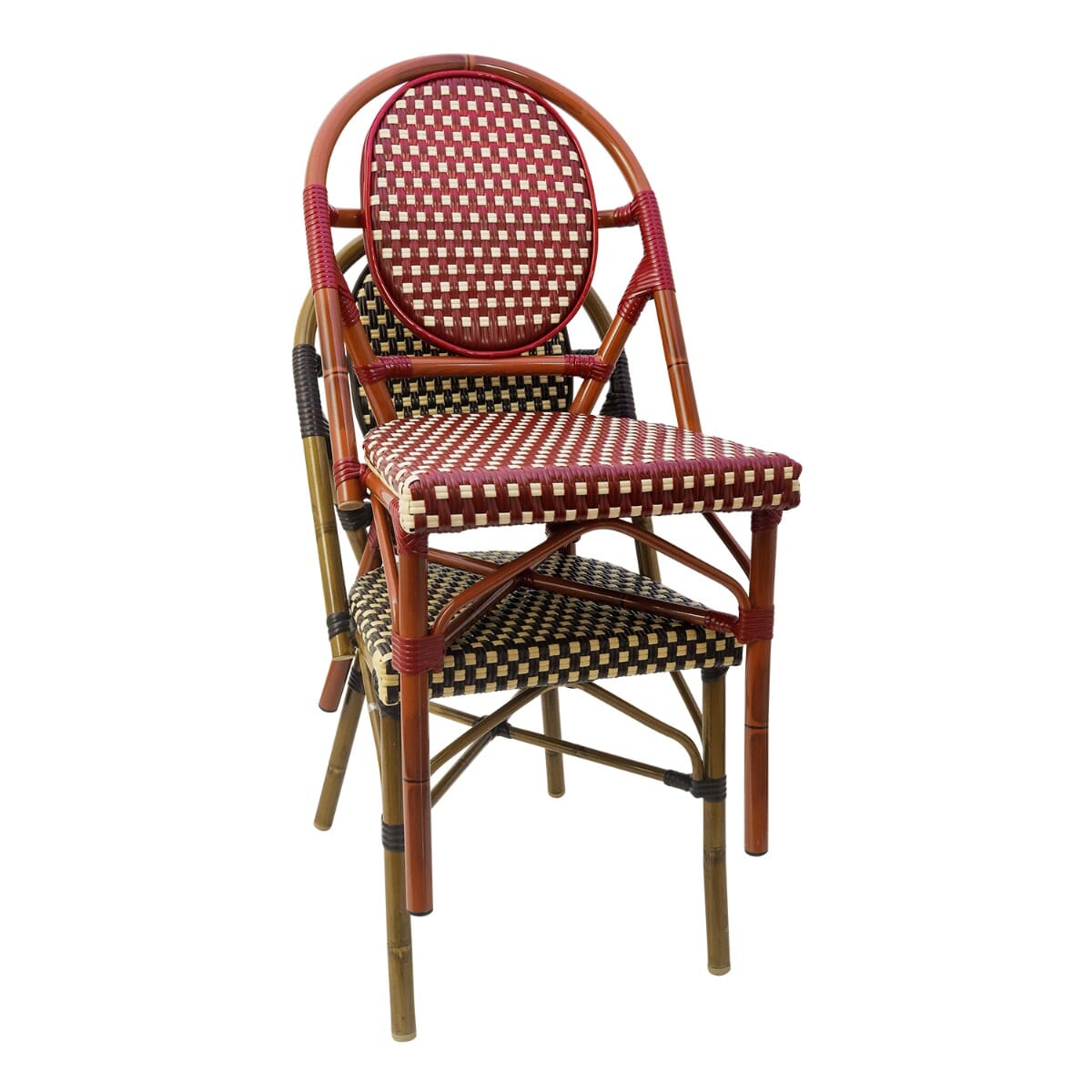 Aluminum Bamboo Look Stackable Chair in Light Walnut