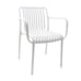 Stackable Indoor/Outdoor Arm Resin Chair With Striped Seat and Back in White