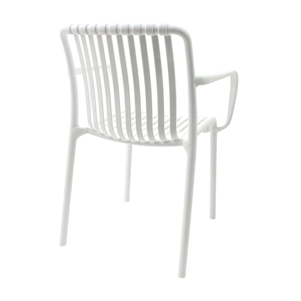Stackable Indoor/Outdoor Arm Resin Chair With Striped Seat and Back in White