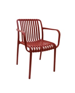 Stackable Indoor/Outdoor Arm Resin Chair With Striped Seat and Back in Red 