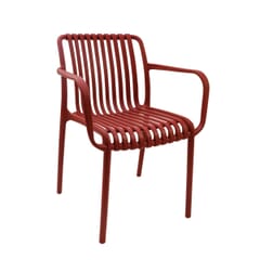 Stackable Indoor/Outdoor Arm Resin Chair With Striped Seat and Back in Red