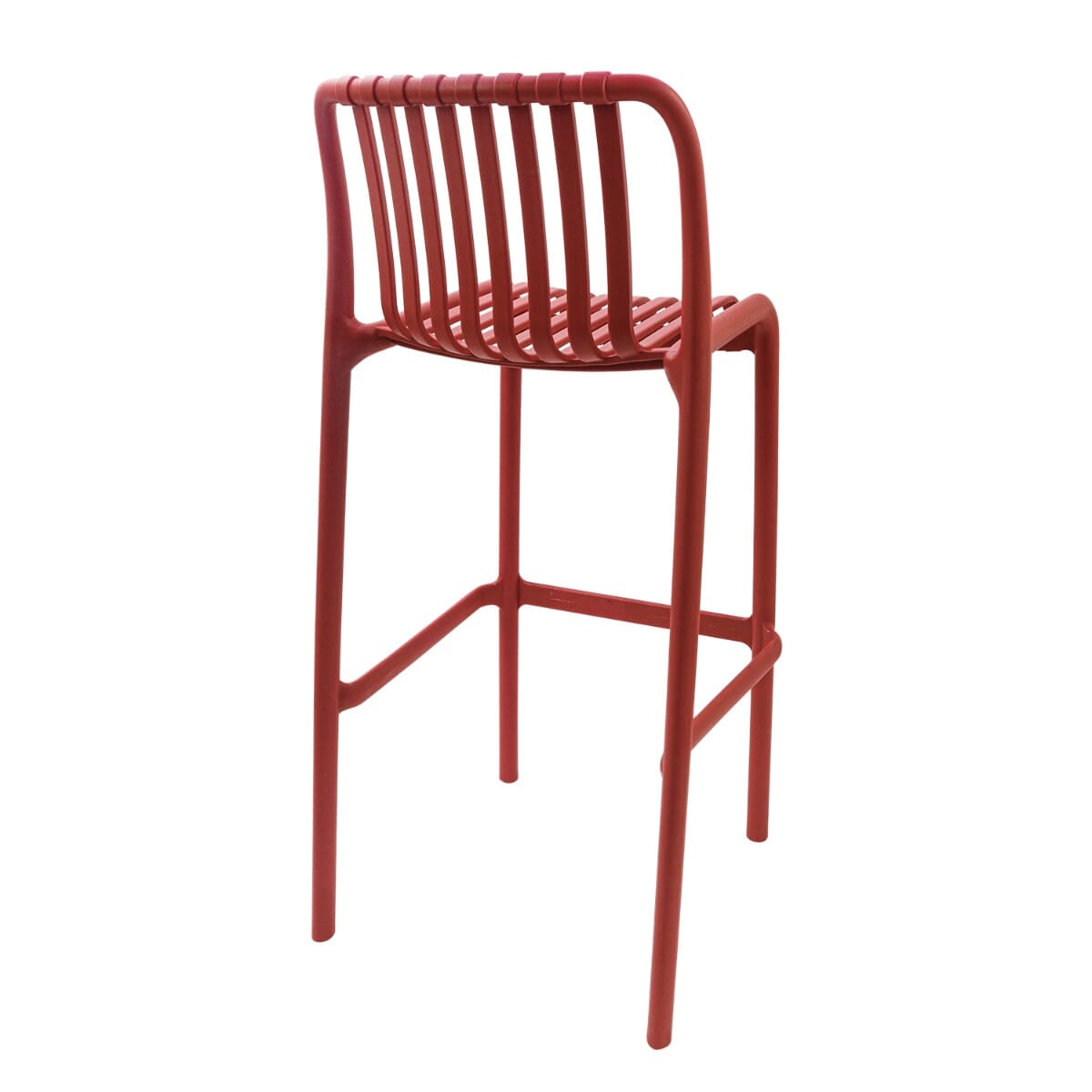 Stackable Indoor/Outdoor Resin Bar Stool With Striped Seat and Back in Red
