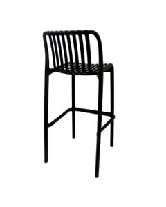 Stackable Indoor/Outdoor Resin Bar Stool With Striped Seat and Back in Black 