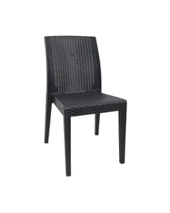 Curved-Back Brown Synthetic Wicker Restaurant Chair - Front View
