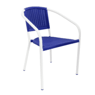 Stackable White Powder Coated Steel Frame Chair With Blue Resin Seat and Back